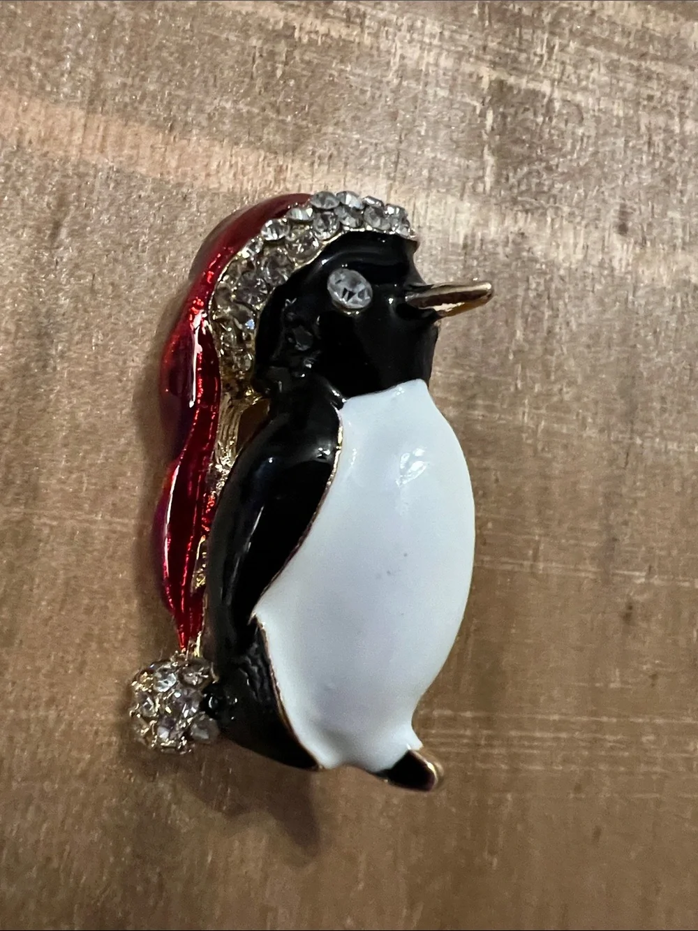 3/$18 Black and White Penguin Holiday Brooch with Red Hat Lot 6064